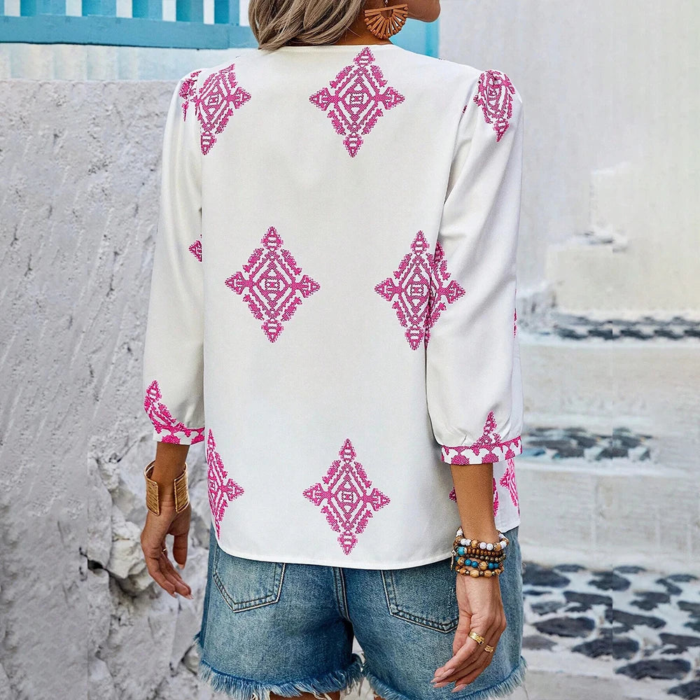 Emmy's Loose, Casual, Trendy, Stylish, Boho, Pullover, Printed Blouse