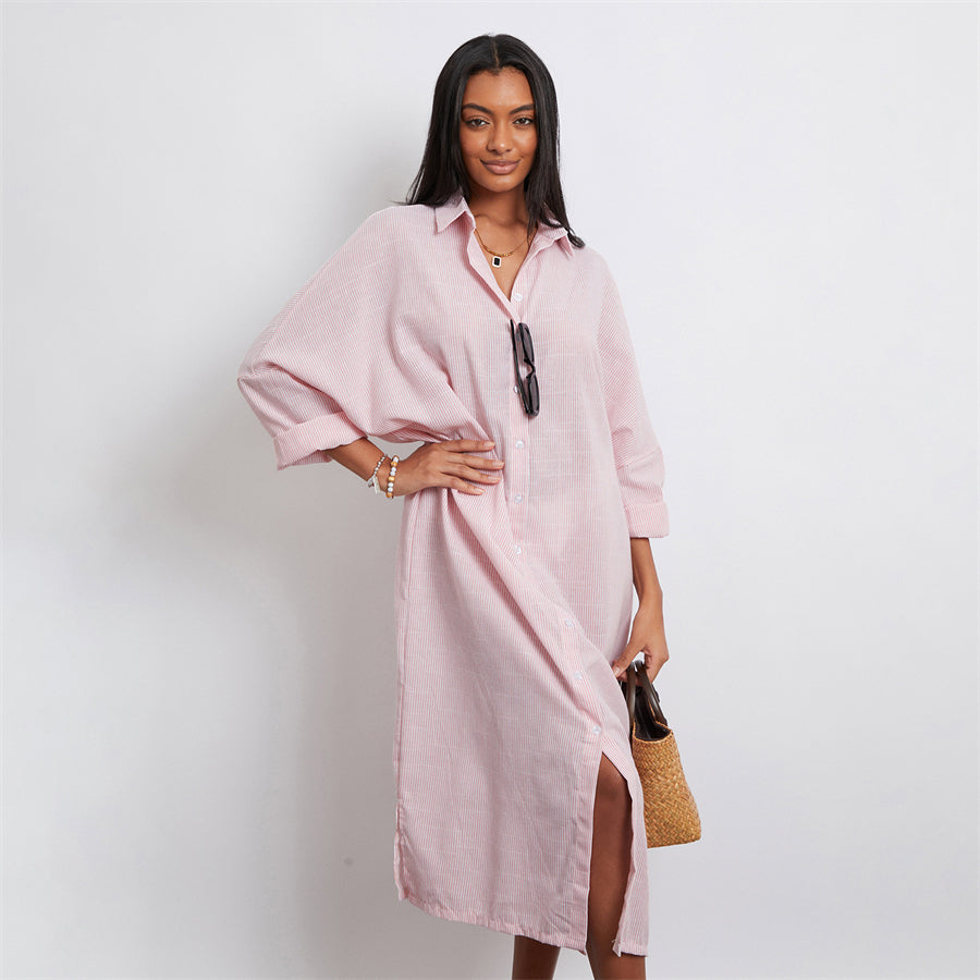 Rosa's Baggy, Loose, Striped, Trendy, Stylish, Boho, Vintage, Long Sleeves, Long Shirt Dress