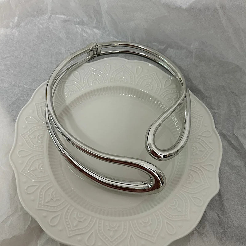 Xina's Metal Hollow Geometry Adjustable Bangle Bracelet & Necklace