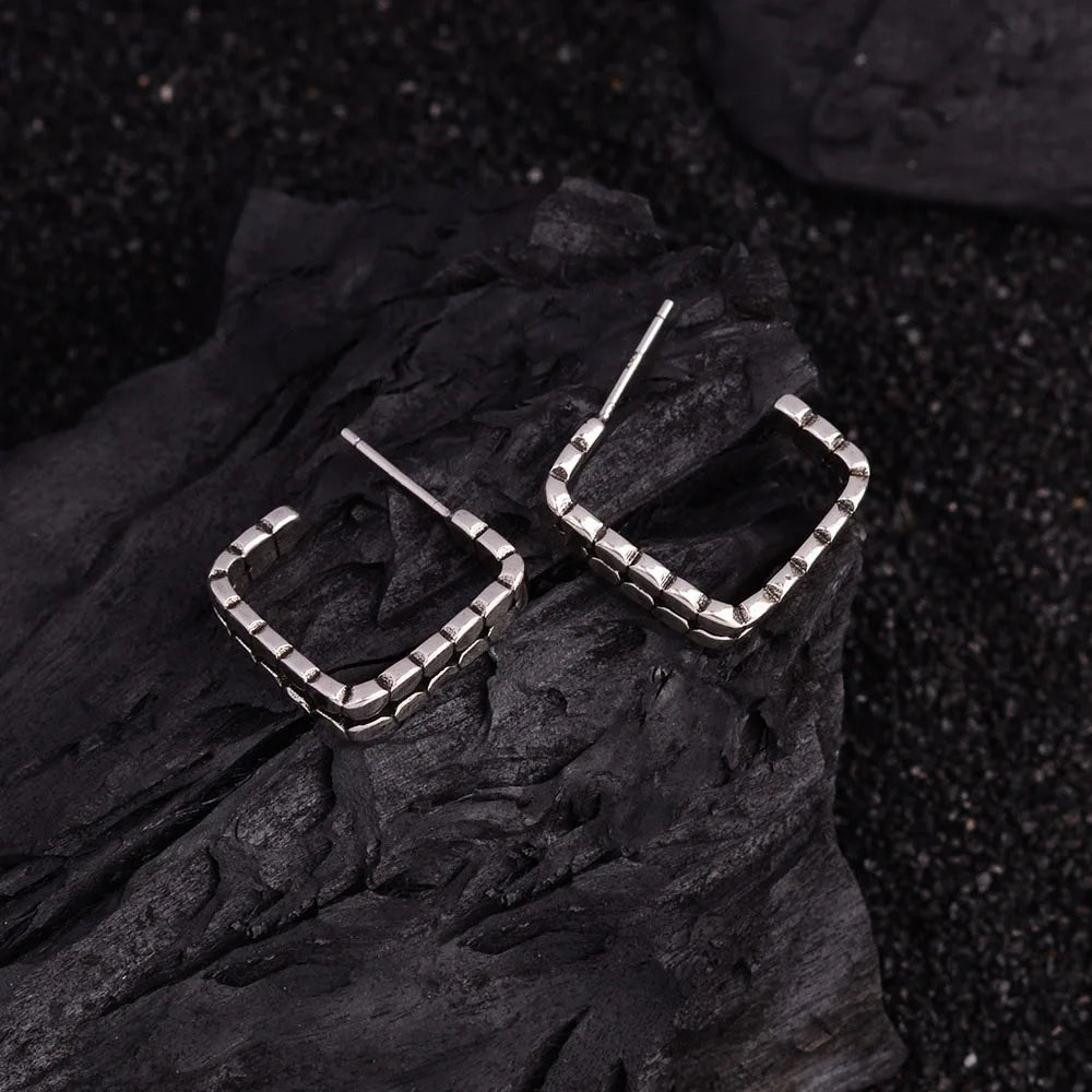 Adel's 925 Sterling Silver, Trendy Square, Retro, Stud Earring