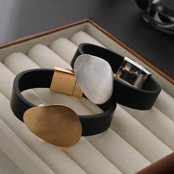 Tania's Trendy, Stylish, Vintage, Minimalist, Magnet Lock, Golden/Silver, Cuff, Bangles Bracelets