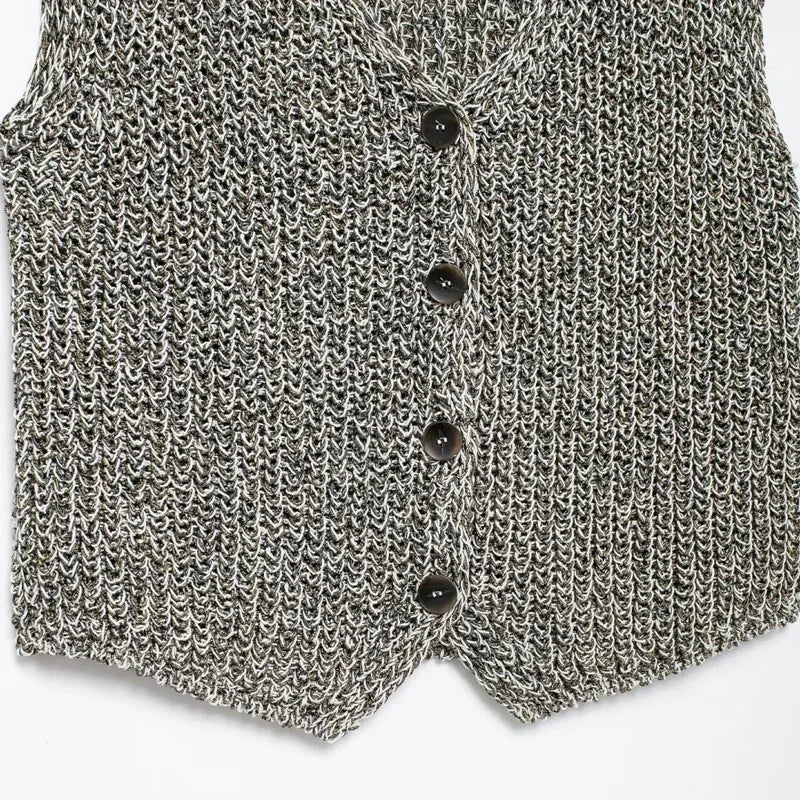 Rachel's Short, Sleeveless, Knitted, Trendy, Stylish, V-neck, Single breasted, Casual Vest