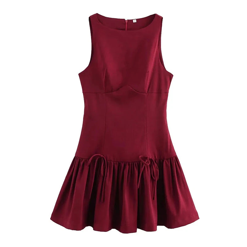 Elena's Party, Sleeveless, Solid Color, Stylish, Trendy, Pleated, Mini Dress
