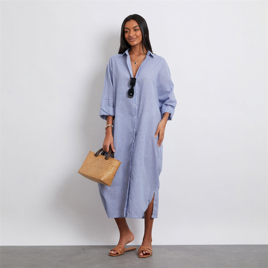 Rosa's Baggy, Loose, Striped, Trendy, Stylish, Boho, Vintage, Long Sleeves, Long Shirt Dress