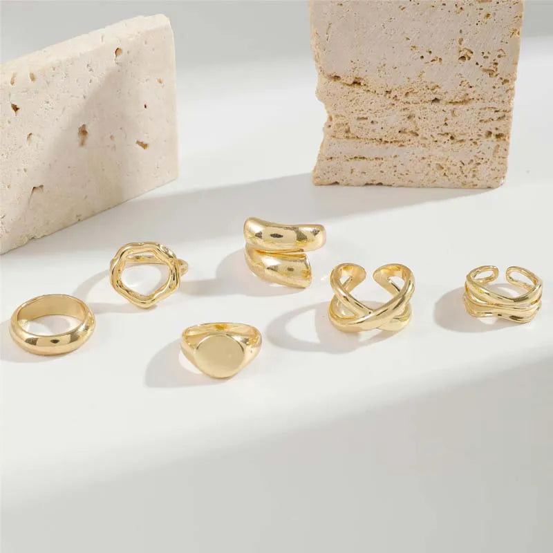 Monica's geometric design open adjustable irregular rings