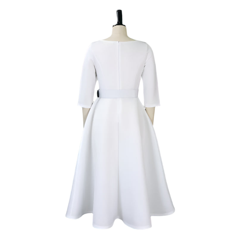 Deborah's Stylish, Formal, Trendy, A-Line, Classy, Sleeves, Belted, Midi, Office Dress