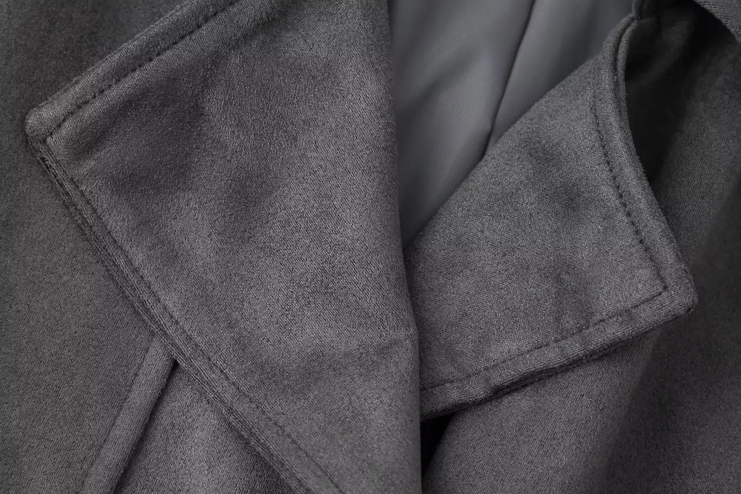 Sally's Solid, Suede, Winter, Double Breasted Stylish, Chic, Trendy, Long, Trench Coat