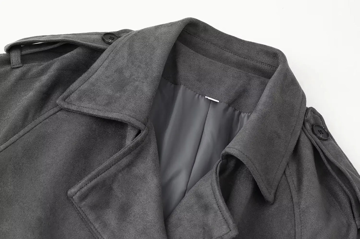 Sally's Solid, Suede, Winter, Double Breasted Stylish, Chic, Trendy, Long, Trench Coat