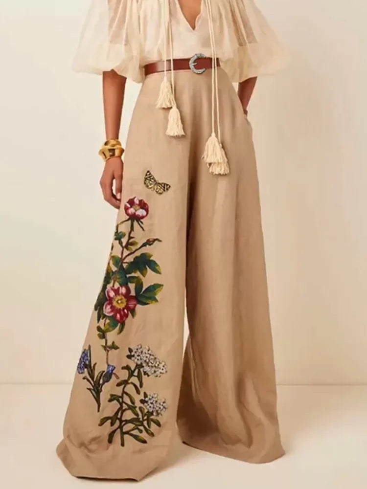 Lara's Boho Linen/Cotton Wide Flare Legs - High Waist Pants