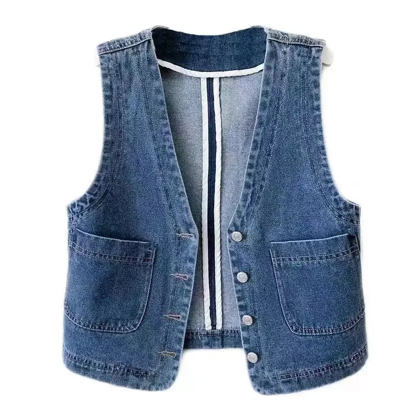 Dina's Casual, Trendy, Stylish, Waistline, Cotton, Denim, Pockets, Jeans Vest