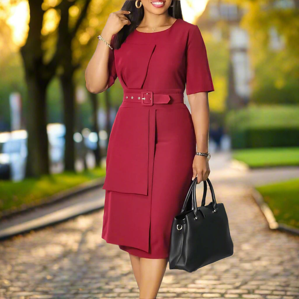 Iman's Trendy, Stylish, Patchwork, Plus size, Half Sleeves, On-Knee, Office Dress