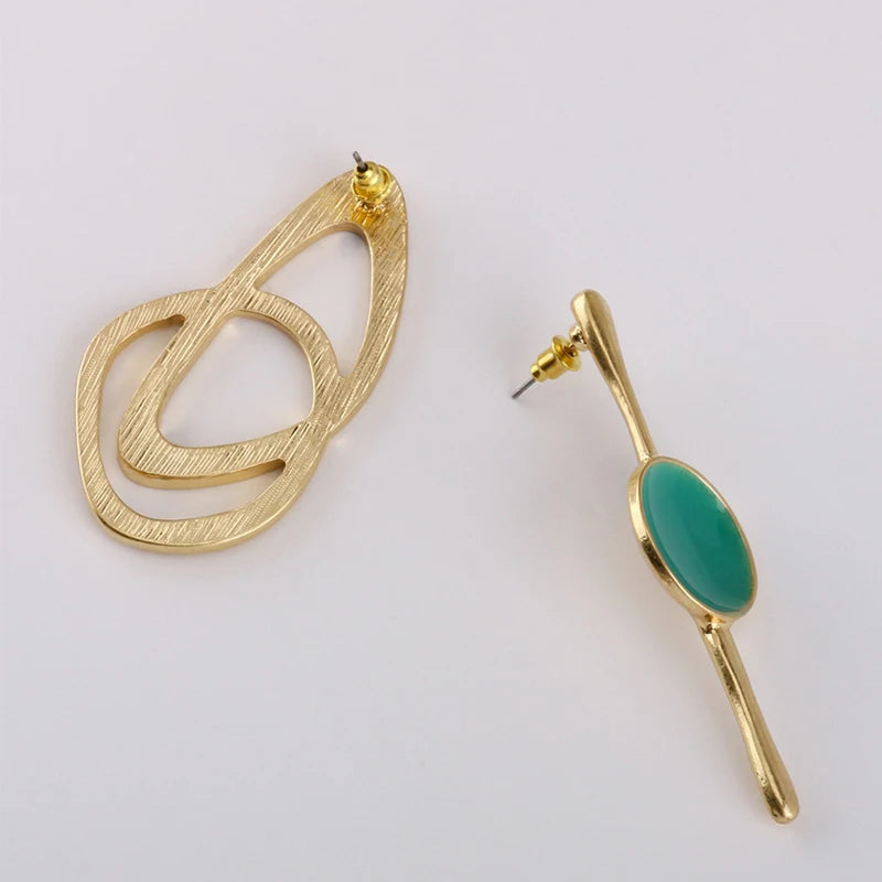 Elizabeth's Asymmetric, Alloy, Boho, Stylish, Trendy, Golden, Colored, Stud Earrings