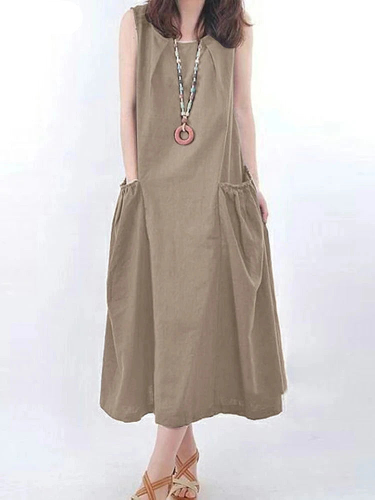 Ann's Loose Casual Sleeveless Long Dress with pockets