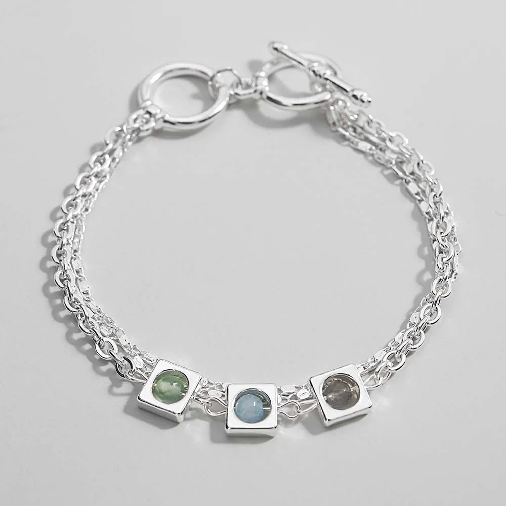 Rita's Hollow Small Squares Crystal Silver Bracelet