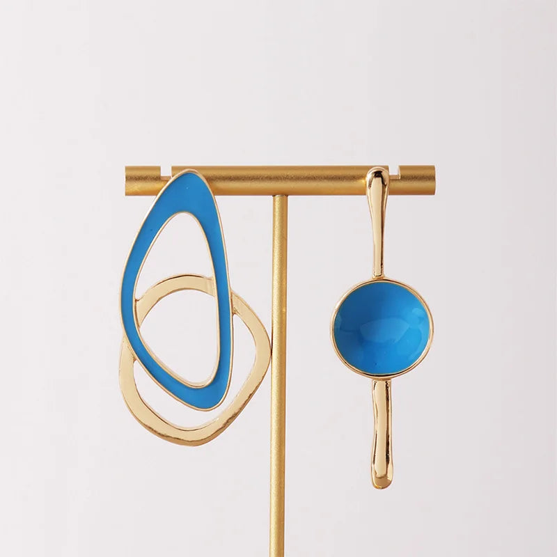 Elizabeth's Asymmetric, Alloy, Boho, Stylish, Trendy, Golden, Colored, Stud Earrings