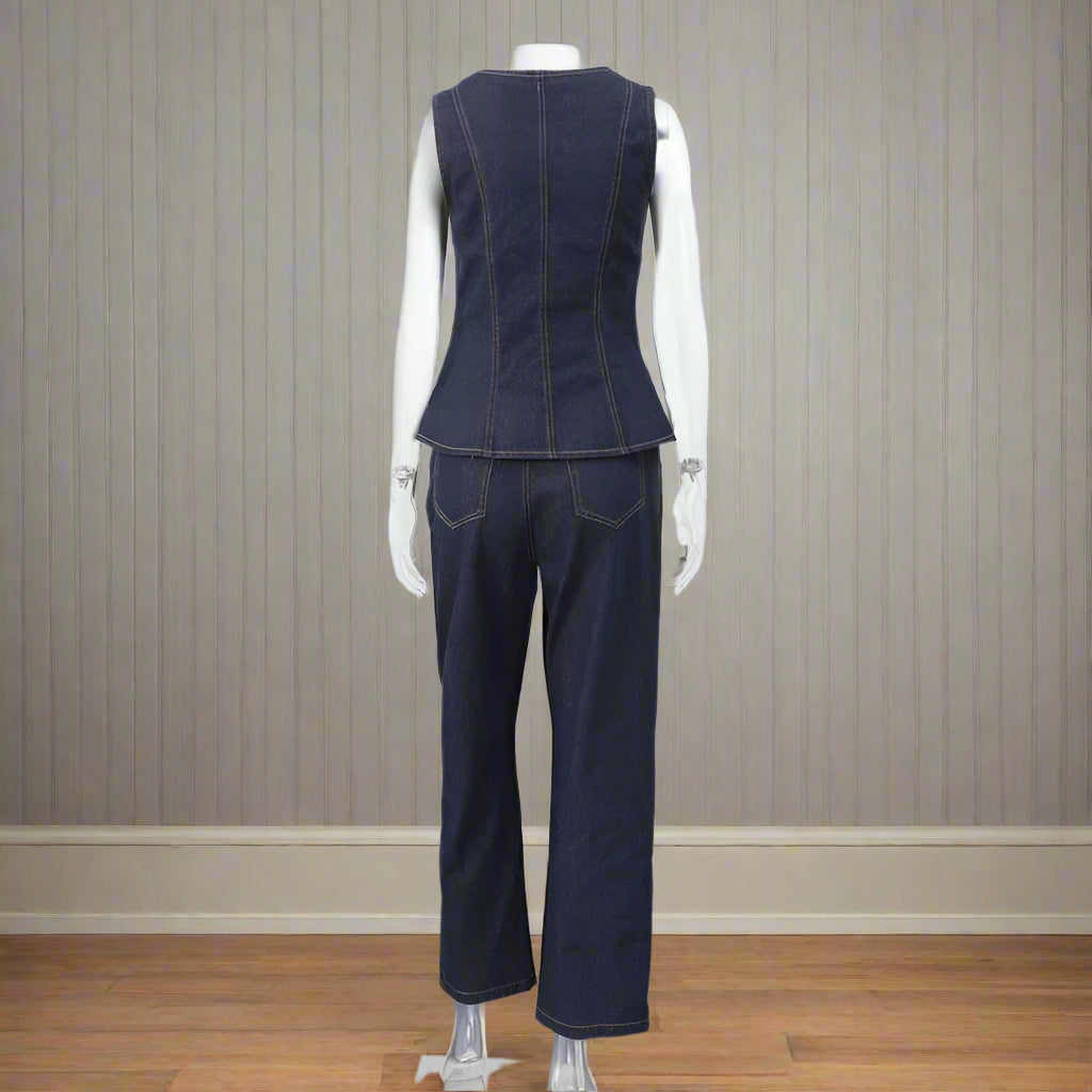 Noha's Denim, Stylish, Trendy, Fashionable, Sleeveless, Single Breasted, High Waist, Outfit Set