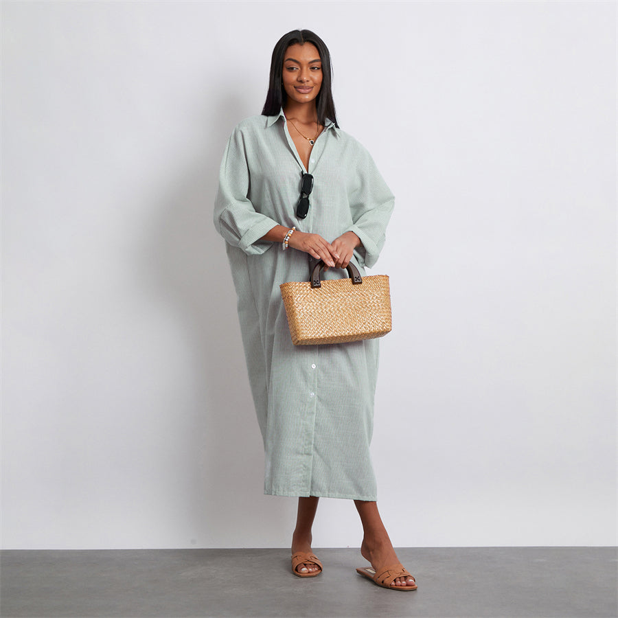 Rosa's Baggy, Loose, Striped, Trendy, Stylish, Boho, Vintage, Long Sleeves, Long Shirt Dress