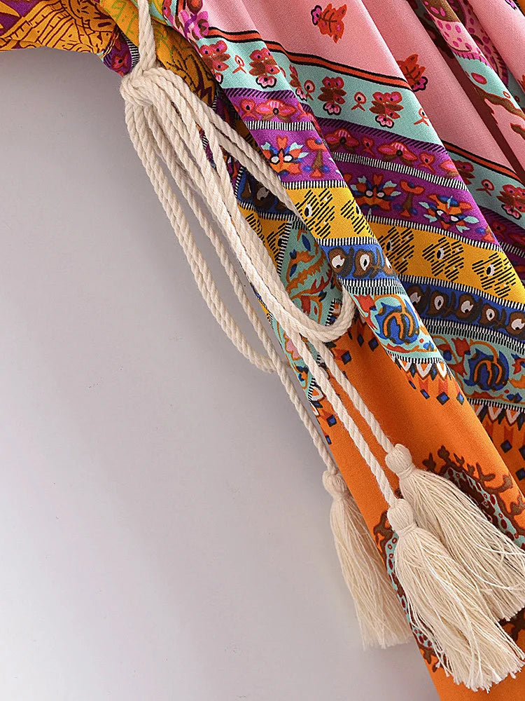 Alice's Vintage, Floral, Print, Batwing sleeves, stylish, Trendy, Boho, Maxi Bohemian Dress