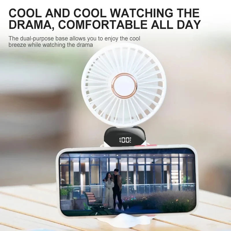 Portable Foldable Fan with Neck Hanging- Five Speeds -1800 mAh