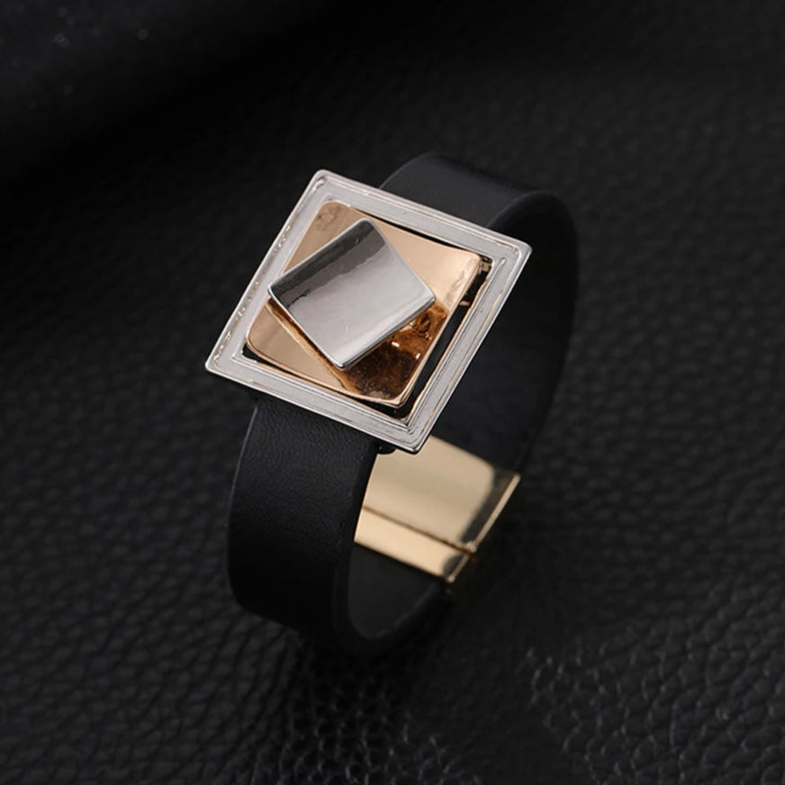 Zein's Trendy, Stylish, Magnet Lock, Statement, Leather, Geometric, Bangles Bracelet