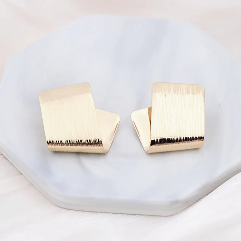 Suzan's Asymetric, Folded, Square, Trendy, Stylish, Minimalist, Stud Earrings