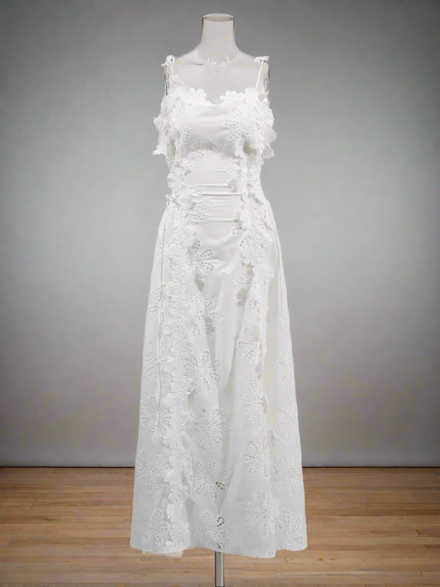 Salma's Hollow Out, Slimming, Sleeveless, O Neck, Stylish, Trendy, Summer, White, Long Dress