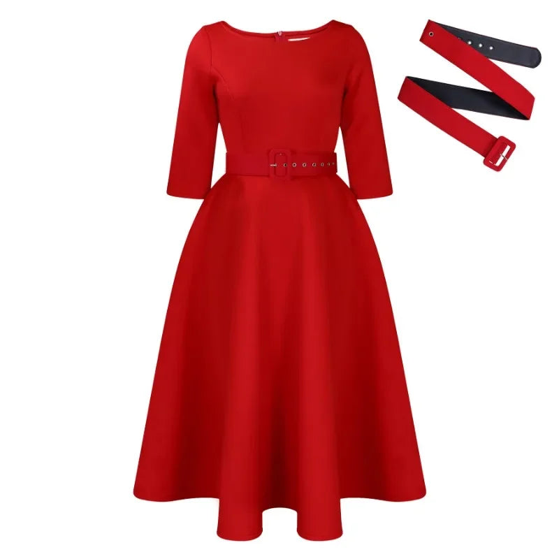 Deborah's Stylish, Formal, Trendy, A-Line, Classy, Sleeves, Belted, Midi, Office Dress