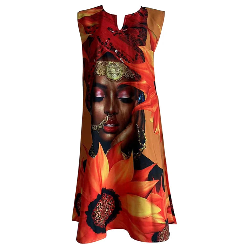 Ariana's A-Line Sleeveless Afro-Beauty printed Dress