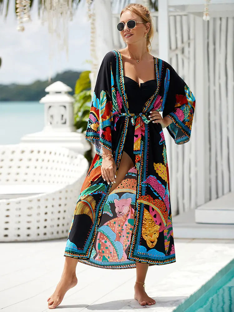 Hazel's printed beach coverup  kimono-one size