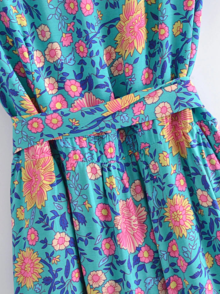 Kimmy's Hippie, Vintage, Stylish, Trendy, Boho, V-Neck, Floral, Printed, Bohemian, Mini Dress