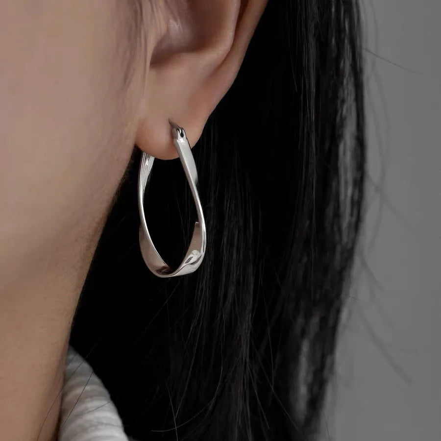 Zein's 925 Sterling Silver, Trendy Simple, Oval Twist, Hooped Earrings