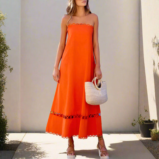 Nana's Strapless, Trendy, Boho, Stylish, Hollow Out, Midi, A-Line, Cocktail, Summer Dress