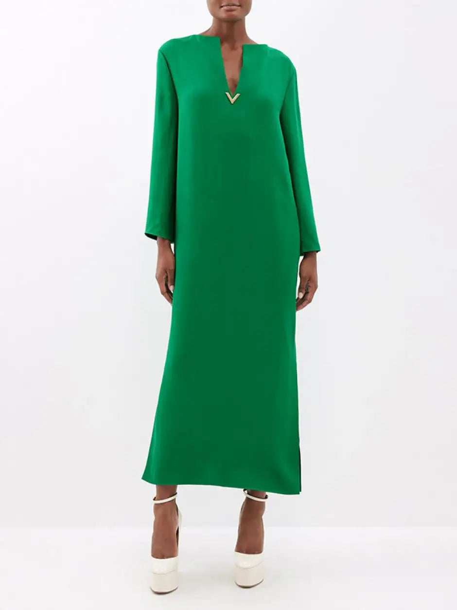 Karina's H-Line, V-Neck, Long sleeves Loose Dress