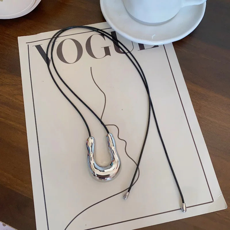 Harriet's Horseshoe, Punk Adjustable, Trendy, Stylish, Vintage, Leather Rope, Pendant Necklace