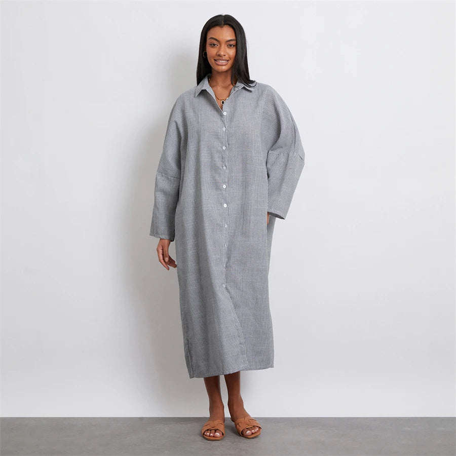 Rosa's Baggy, Loose, Striped, Trendy, Stylish, Boho, Vintage, Long Sleeves, Long Shirt Dress