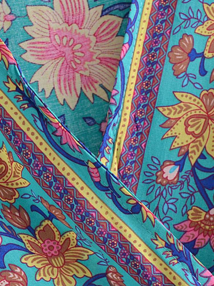 Kimmy's Hippie, Vintage, Stylish, Trendy, Boho, V-Neck, Floral, Printed, Bohemian, Mini Dress