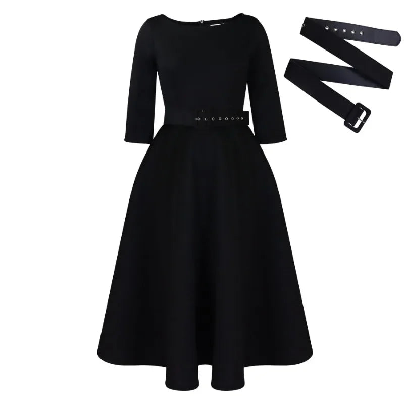 Deborah's Stylish, Formal, Trendy, A-Line, Classy, Sleeves, Belted, Midi, Office Dress