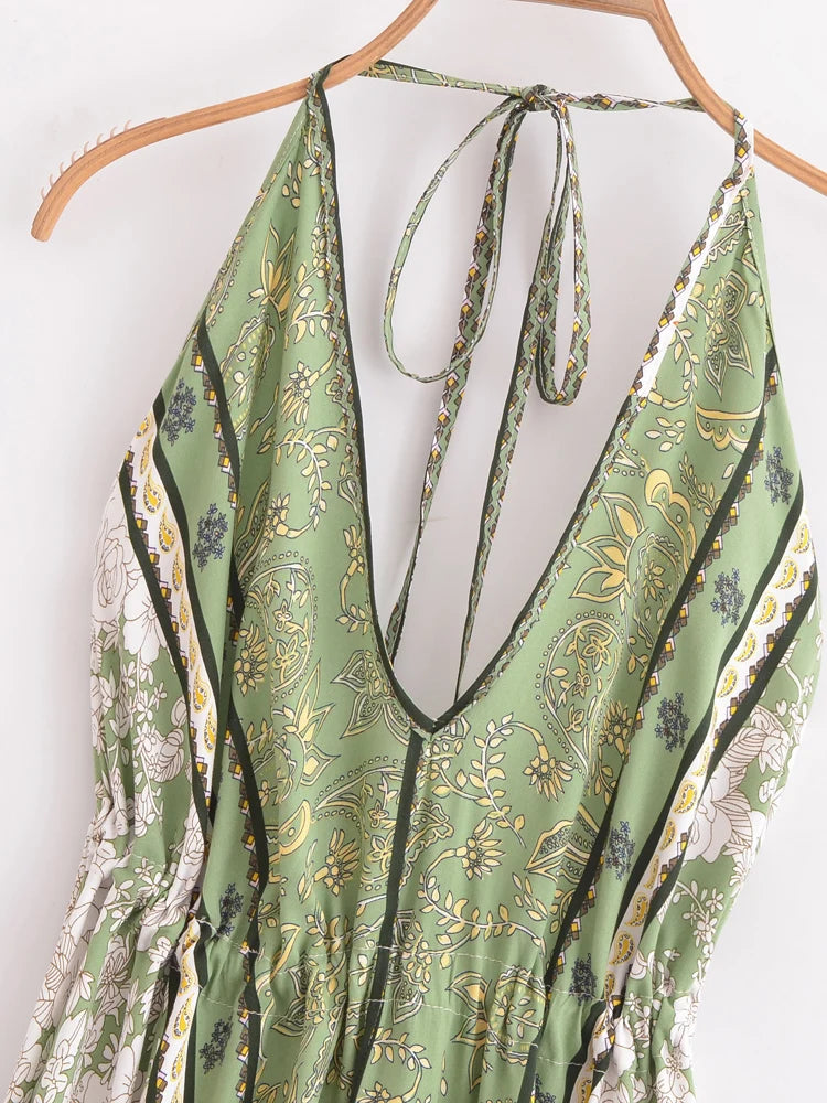 Mila's Floral, Backless, Beach, Party, Boho, Holiday, High-Low, Maxi Dress