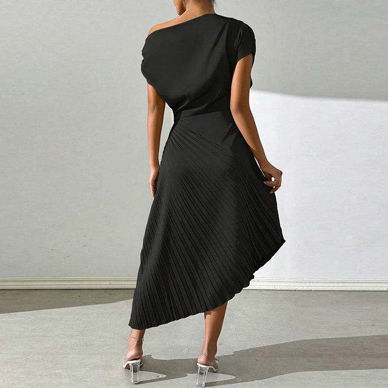 Sandra's Irregular Fit, Off shoulder A-line Short Sleeves Dress