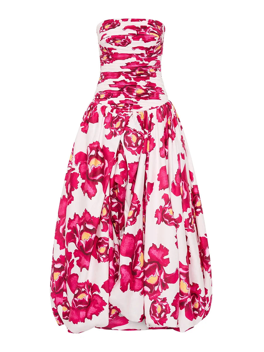 Jamine's Slimming, Strapless, Stylish, Trendy, Party, Sleeveless, Printed, Floral, Temperament, Long Dress