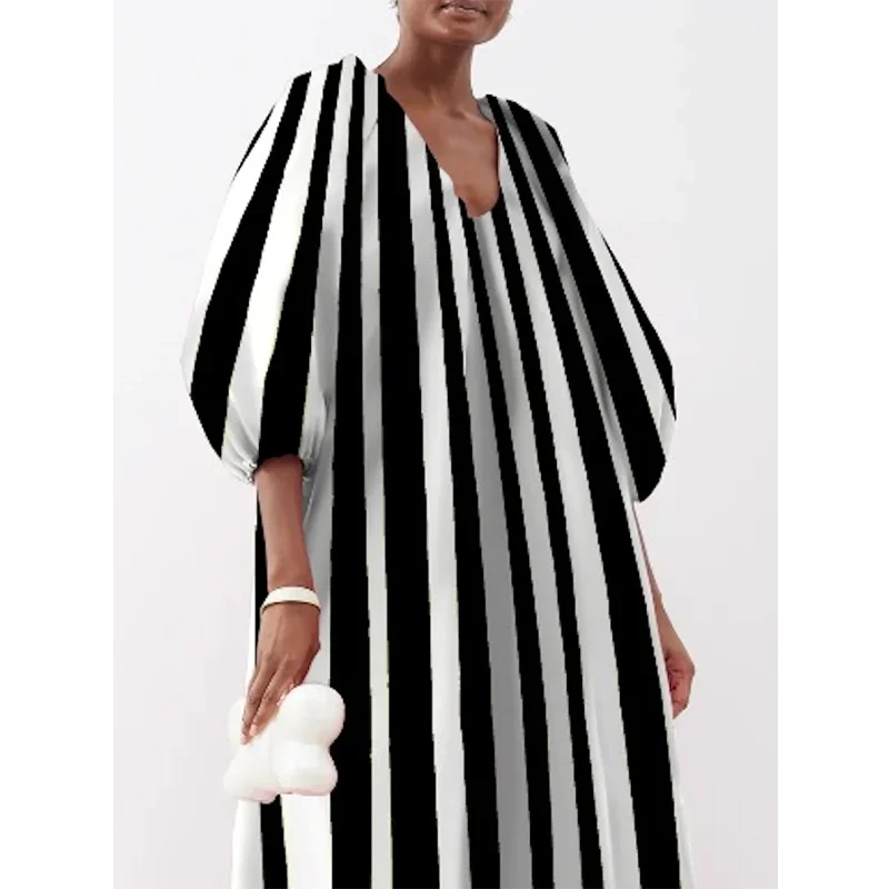 Roxana's Striped Loose, Puff Sleeves, Long dress