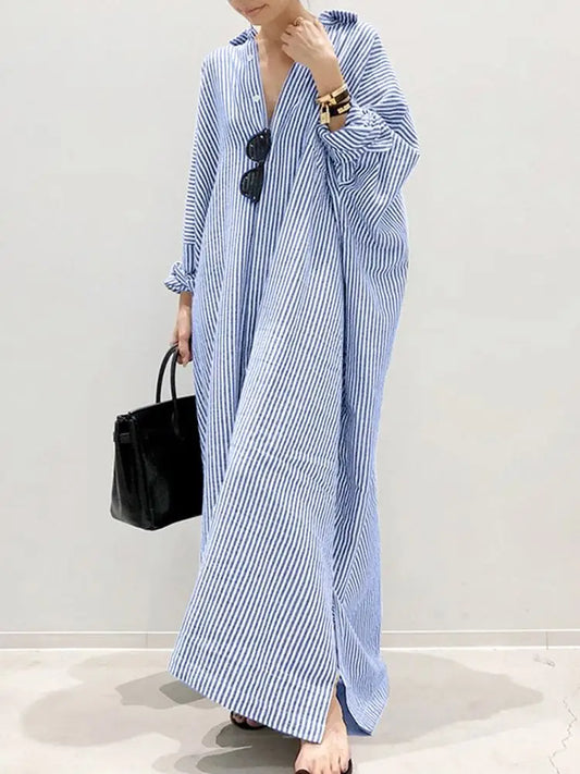 Suzan's Stripped Long sleeves -Loose Shirt Dress