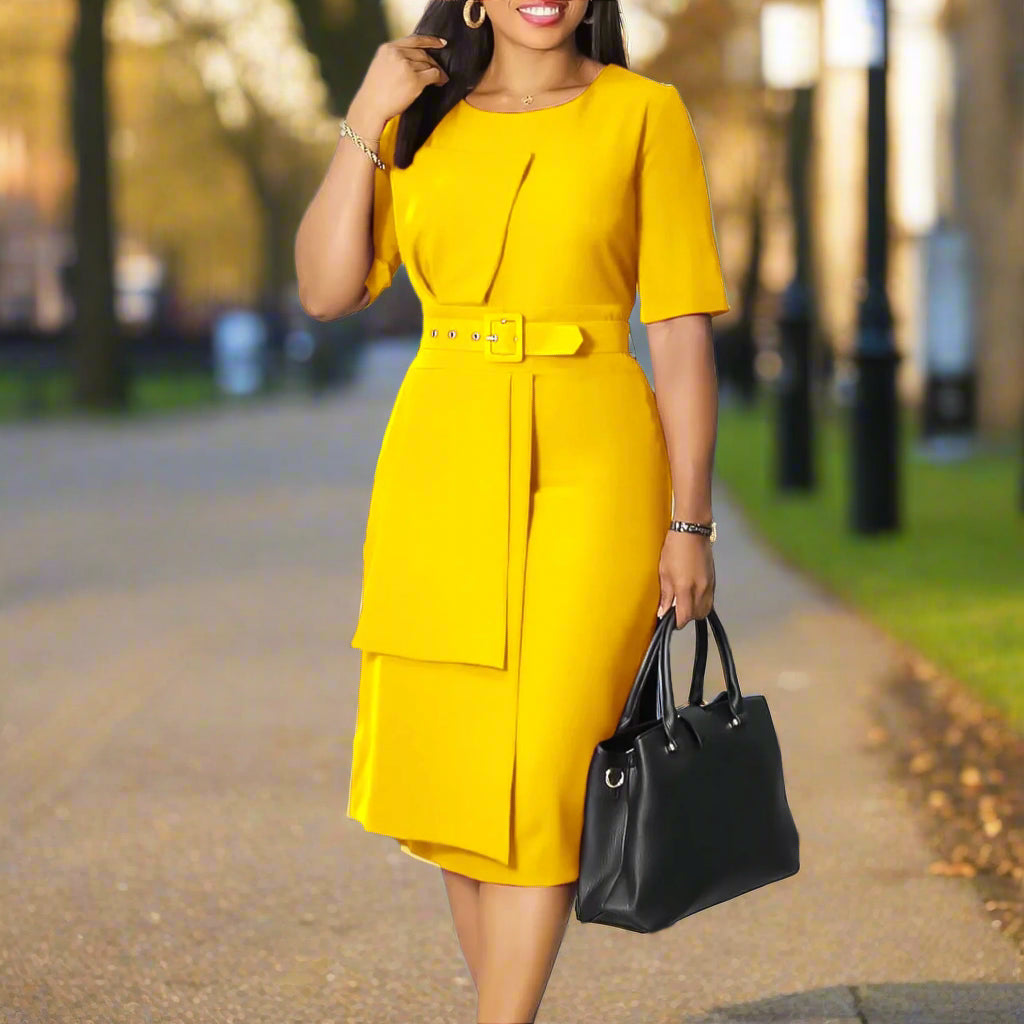 Iman's Trendy, Stylish, Patchwork, Plus size, Half Sleeves, On-Knee, Office Dress