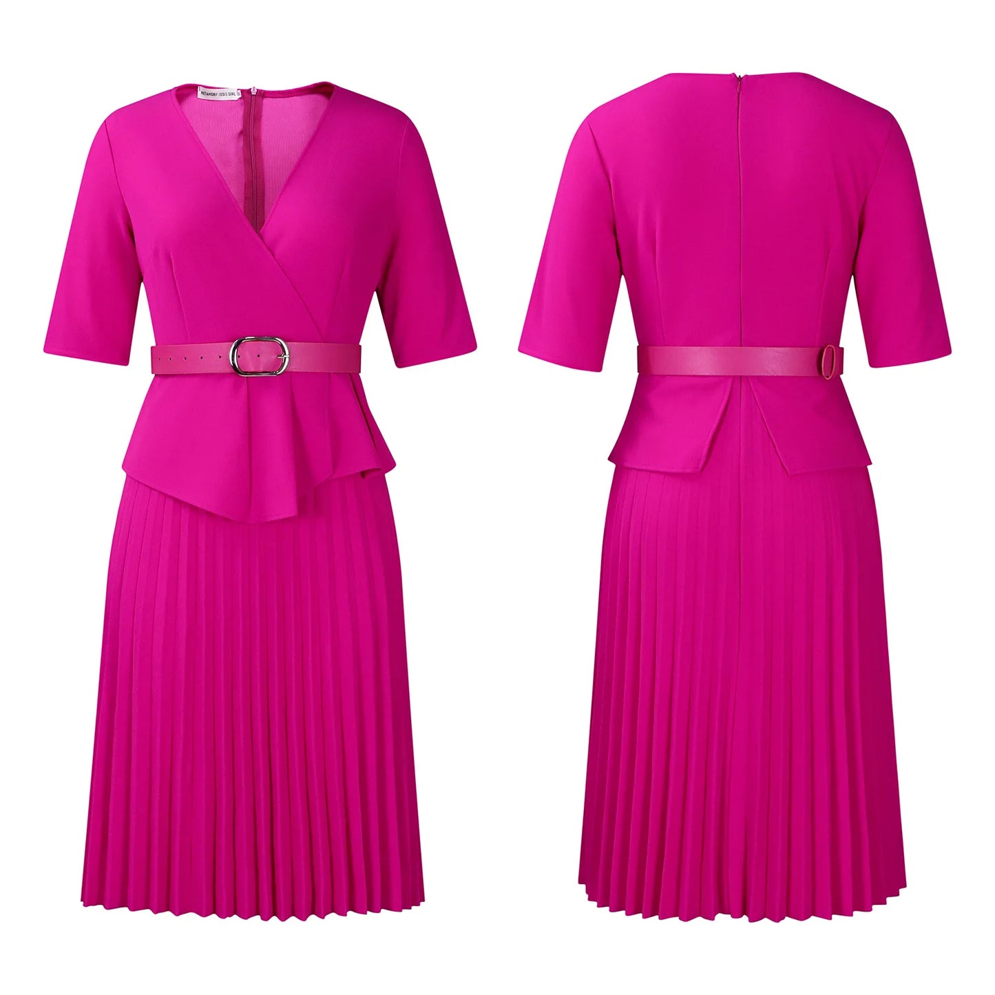 Liz's Plus size, stylish, trendy, Pleated, Temperament, V-Neck, Midi, Office Dress