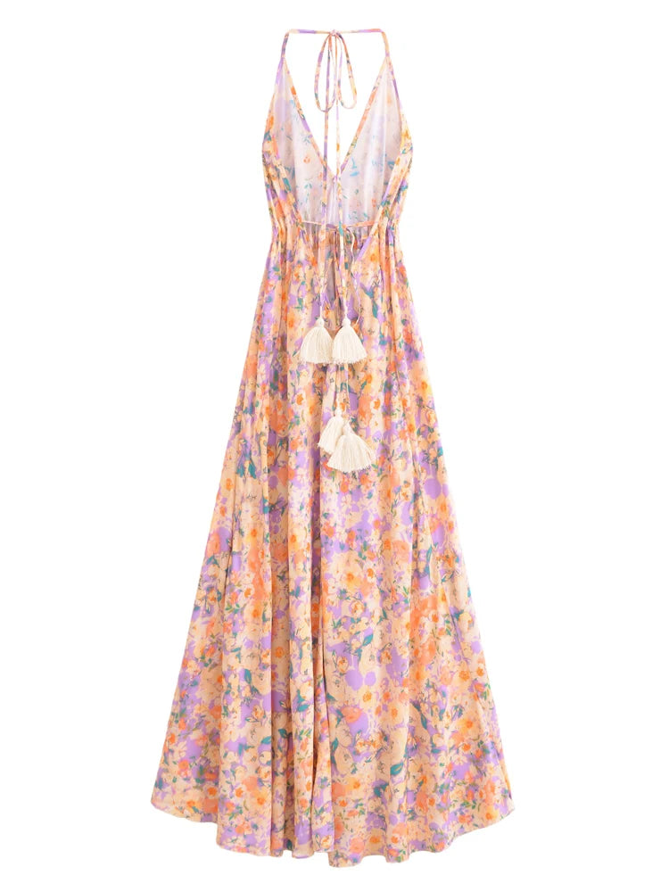 Karman's Floral, Printed, Backless, Boho, Stylish, Trendy, High-Low, Long, Bohemian Dress