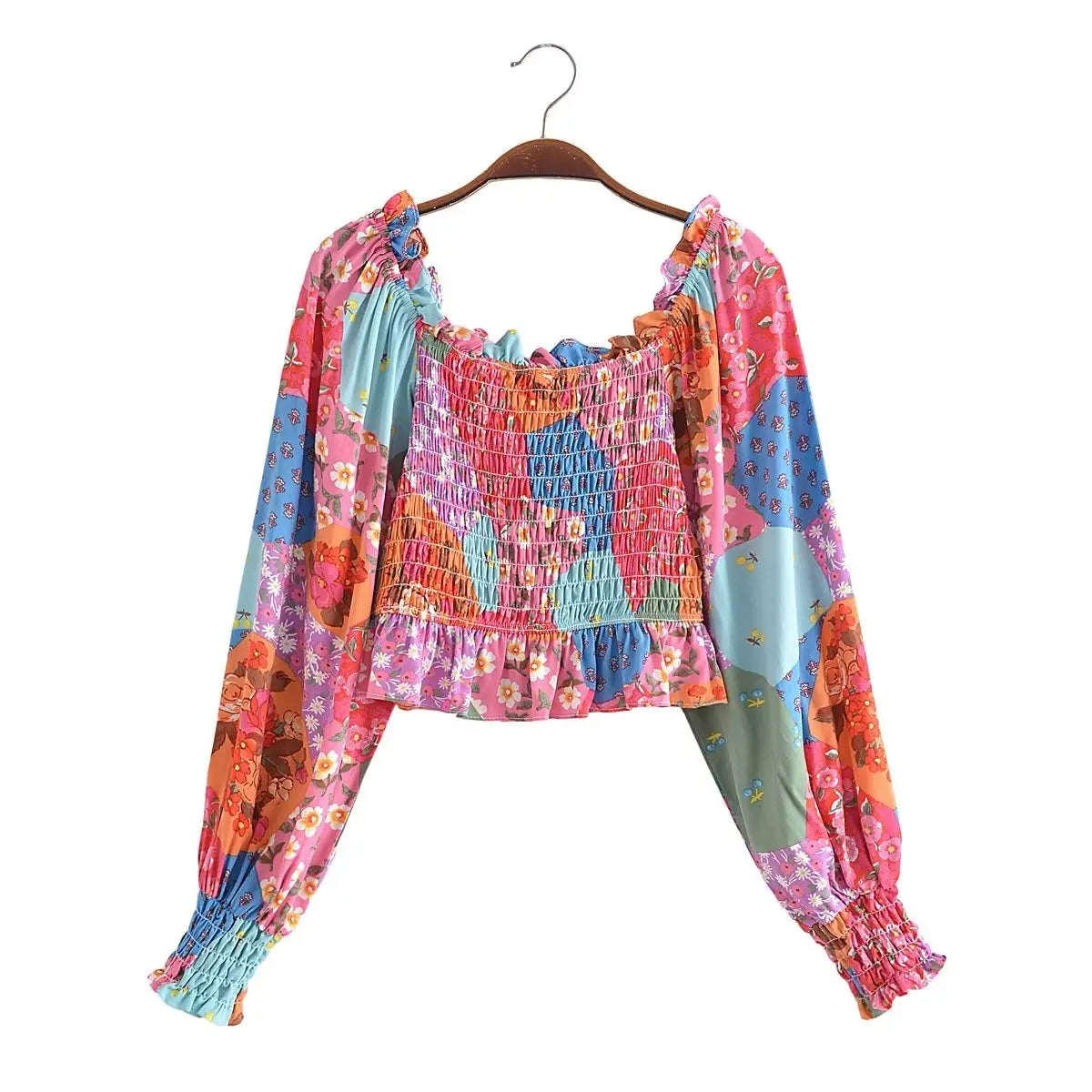 Maria's elastice boho cropped casual blouse