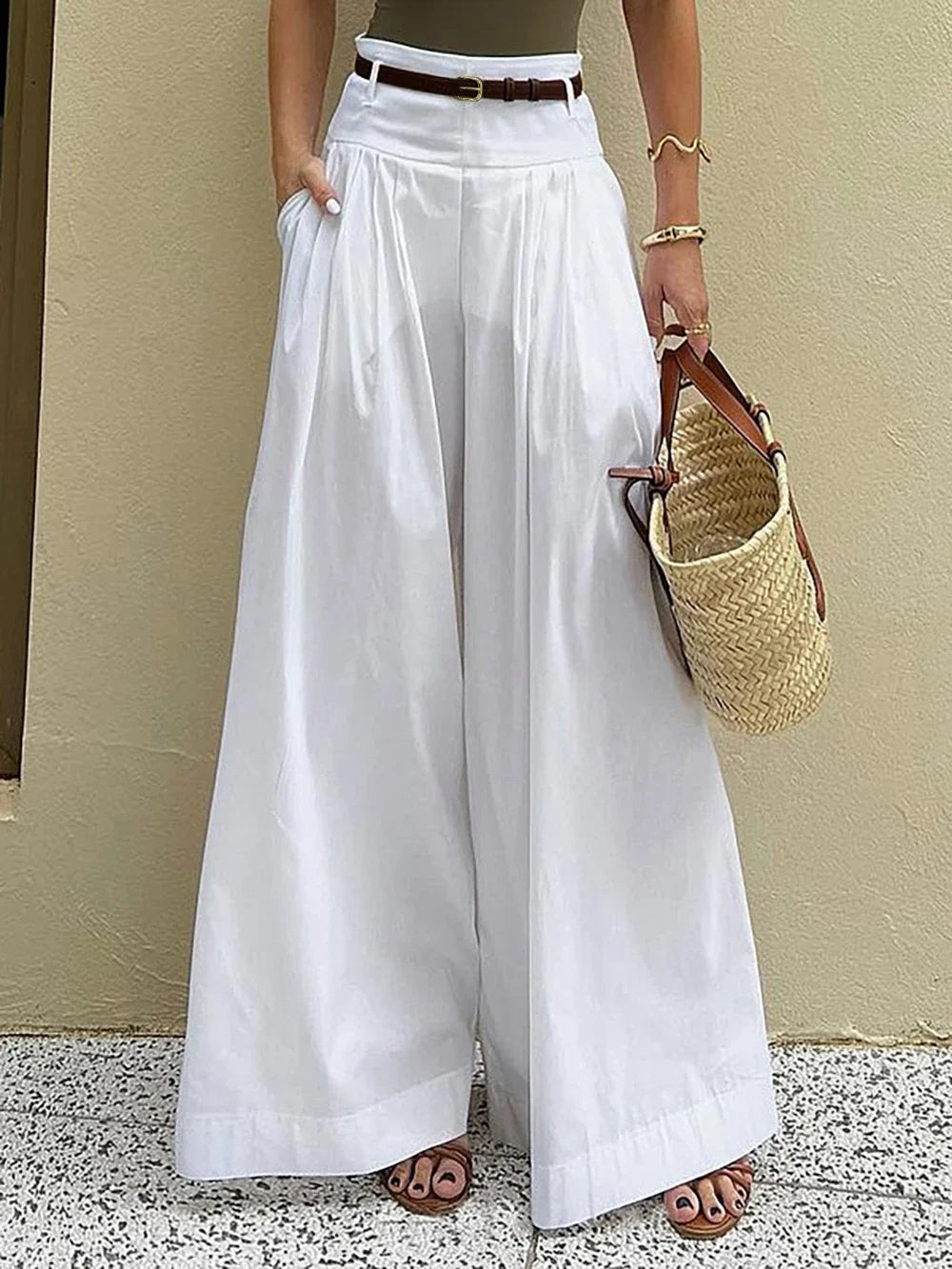 Sherry's Wide Flare Legs High Waist Cotton Pants