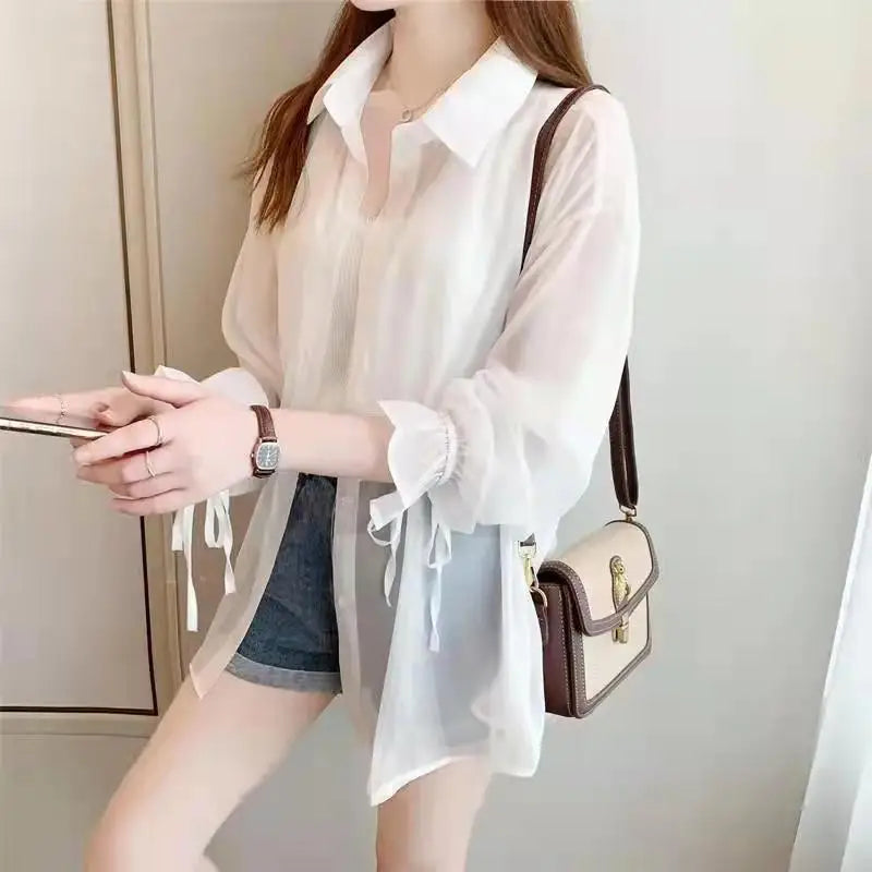 Dina's Summer Sunscreen long sleeves Transparent Blouse shirt