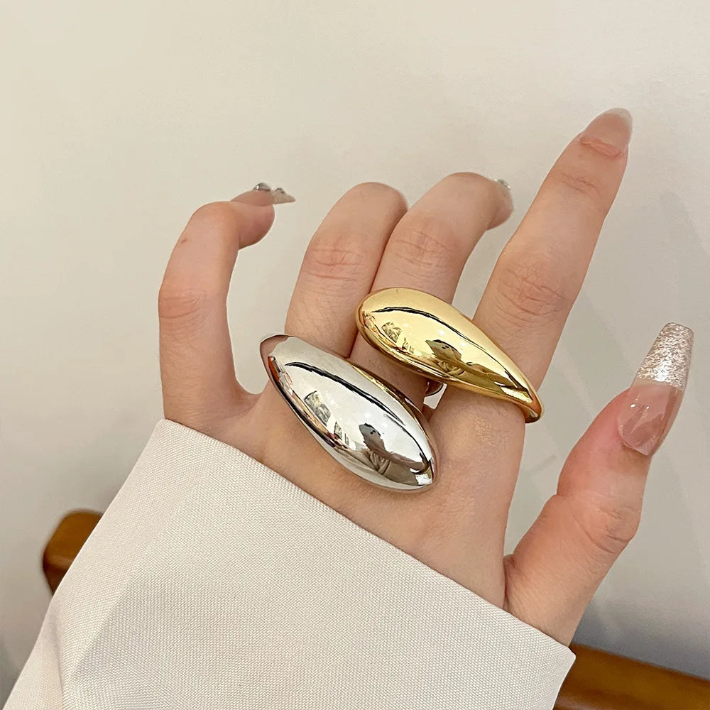 Noha's Exaggerated, Trendy, Stylish, Chunk, Punk, Golden/Silver, Double Ring