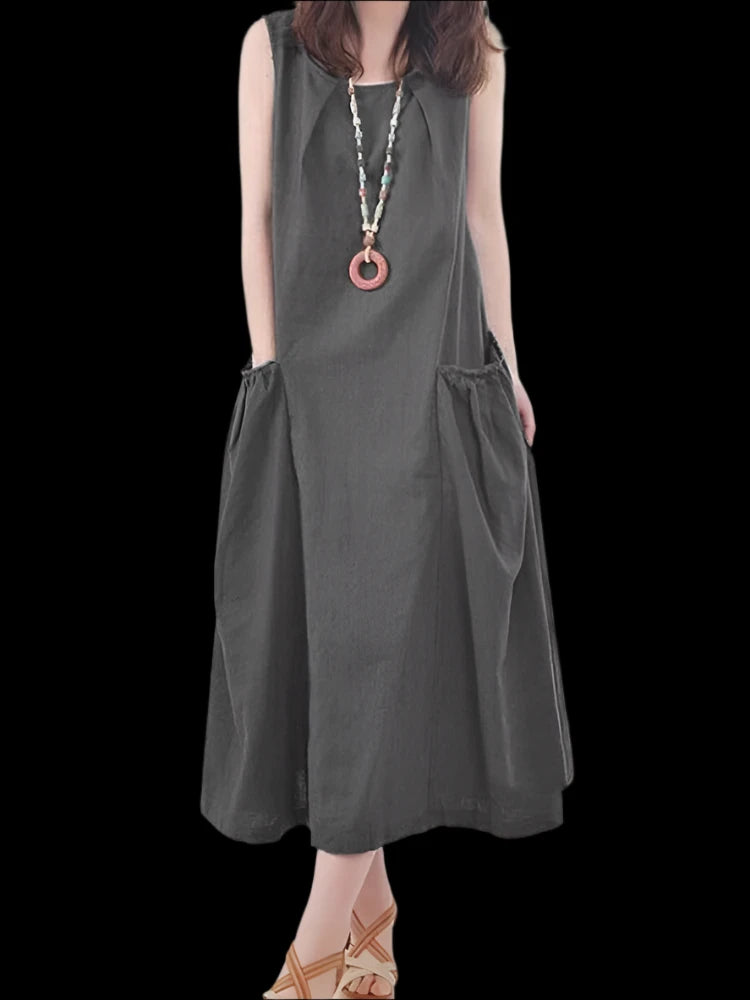 Ann's Loose Casual Sleeveless Long Dress with pockets